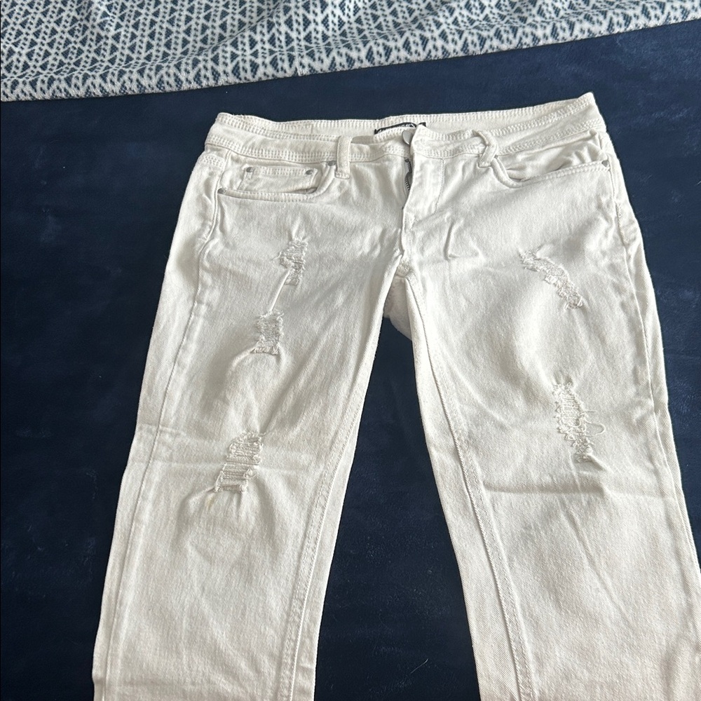 Dollhouse Cream Distressed Ankle Jeans